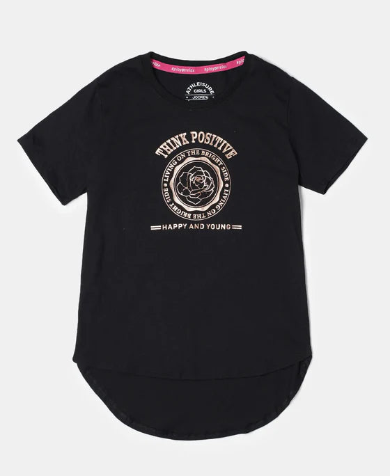 #AG70 Girl's Super Combed Cotton Graphic Printed Short Sleeve T-Shirt with Hi Low Hem