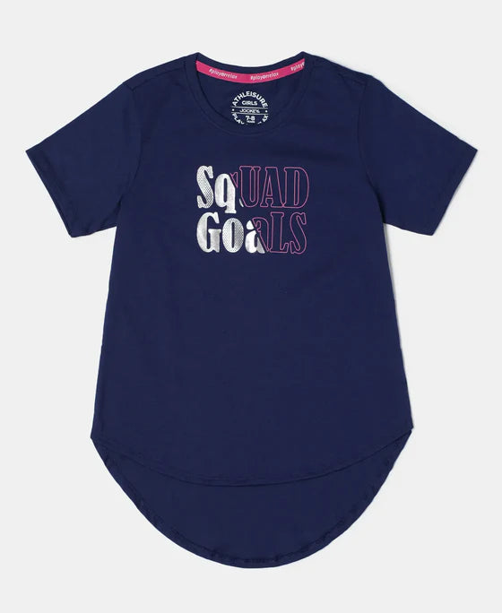 #AG70 Girl's Super Combed Cotton Graphic Printed Short Sleeve T-Shirt with Hi Low Hem