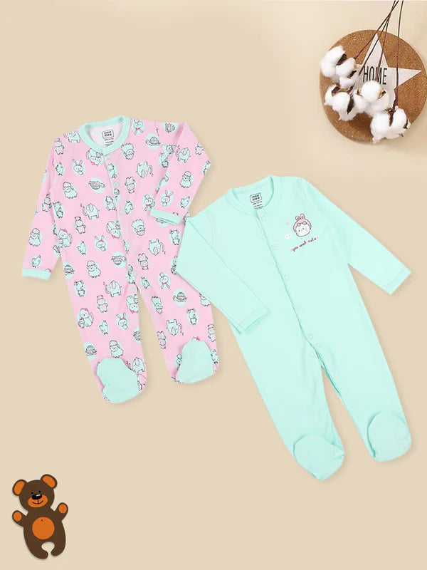 Mee Mee Baby Cotton Romper Value Pack – Soft Full-Sleeve Footed Sleepsuits for Comfort (Pack of 2)