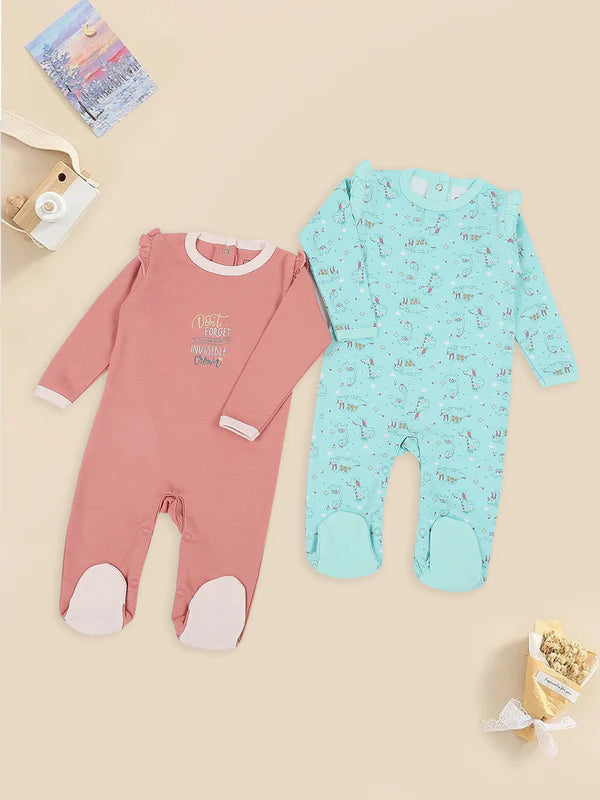 Mee Mee Cotton Romper Value Pack – Adorable Full Sleeve Baby Jumpsuits in Rose & Blue
