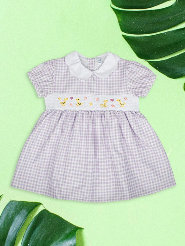 MEE MEE Lavender Baby Dress – Cotton with Embroidery & Peter Pan Collar