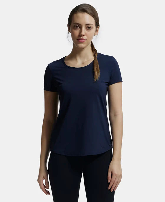 #AP27 Tactel Microfiber Elastane Stretch Relaxed Fit Solid Curved Hem Styled Short Sleeve T-Shirt