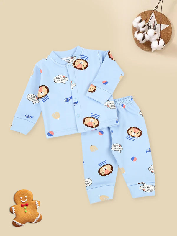 Mee Mee Blue Cotton Nightsuit – Adorable Printed Full-Sleeve Sleepwear Set