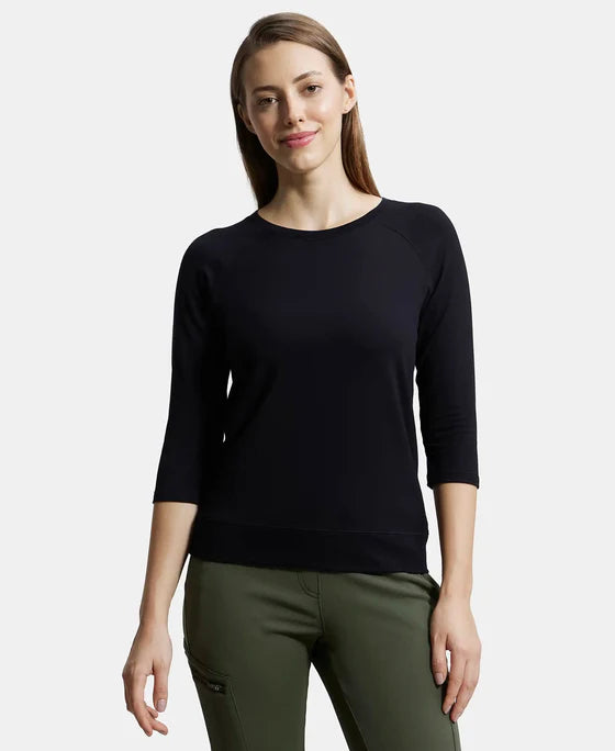 #AW14 Super Combed Cotton Viscose Elastane Stretch Regular Fit Solid Round Neck Three Quarter Sleeve T-Shirt