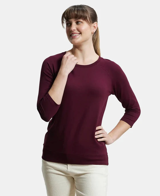 #AW14 Super Combed Cotton Viscose Elastane Stretch Regular Fit Solid Round Neck Three Quarter Sleeve T-Shirt