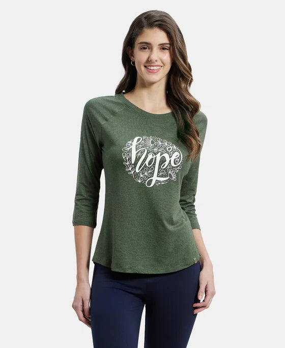 #AW46 Micro Modal Cotton Relaxed Fit Graphic Printed Round Neck Three Quarter Sleeve T-Shirt