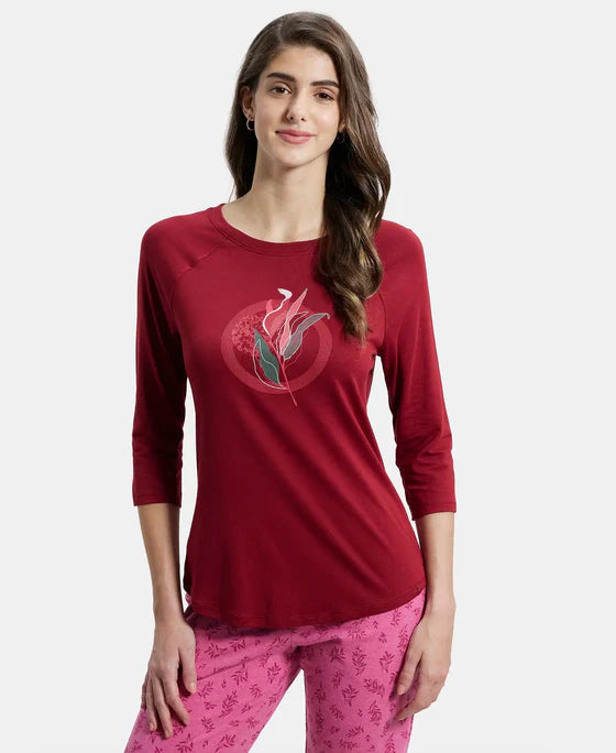 #AW46 Micro Modal Cotton Relaxed Fit Graphic Printed Round Neck Three Quarter Sleeve T-Shirt