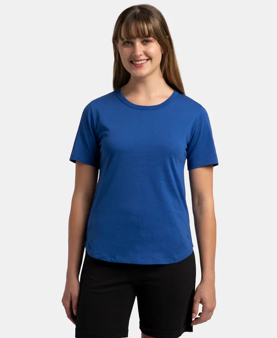#AW88 Super Combed Cotton Rich Relaxed Fit Solid Curved Hem Styled Half Sleeve T-Shirt