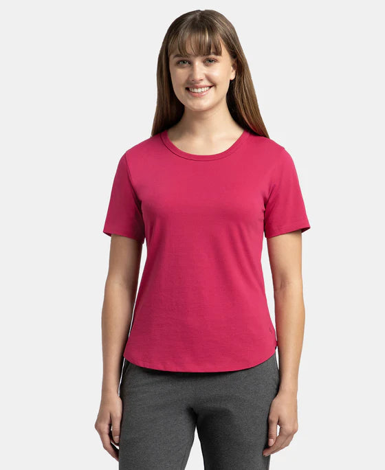 #AW88 Super Combed Cotton Rich Relaxed Fit Solid Curved Hem Styled Half Sleeve T-Shirt
