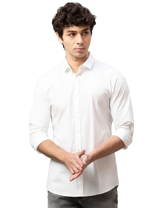 Being Human Clothing Men Slim Fit Collared Shirts-White #BHLSP22616