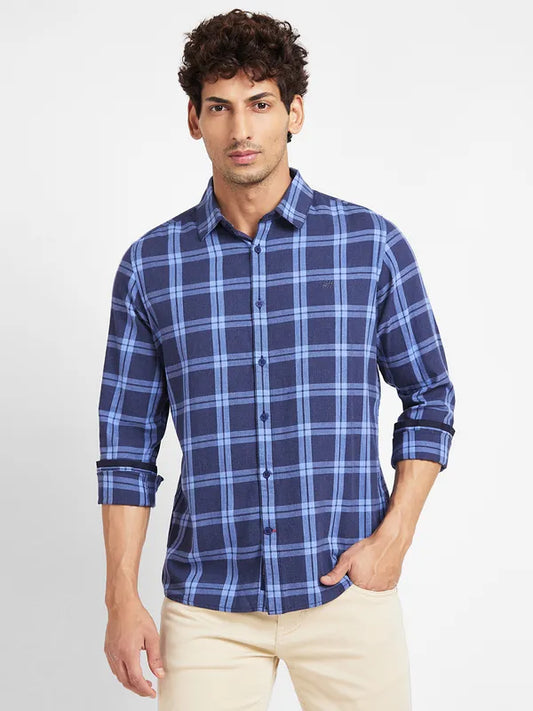 Being Human Clothing Men Slim Fit Shirts-Navy #BHMLS23588