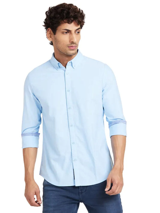 Being Human Clothing Men Slim Fit Shirts-Light Blue #BHMLS23633