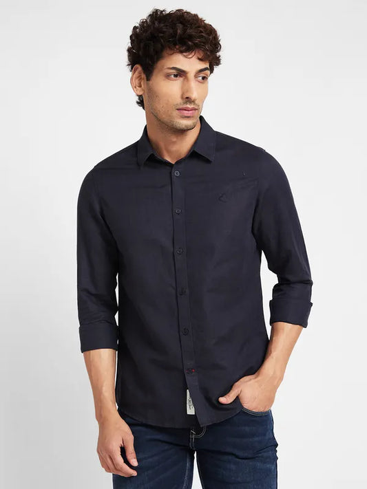 Being Human Clothing Men Slim Fit Collared Shirts-Black #BHMLS23634