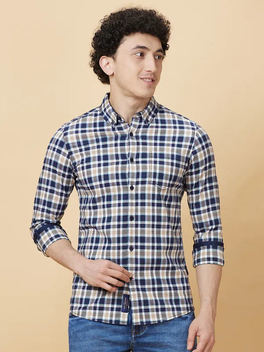 Being Human Clothing Mens-Top Shirts Beige Blue #BHMLS24538