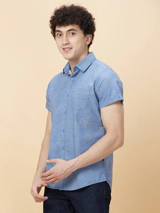 Being Human Clothing Men Slim Fit Shirts-Blue/Yellow #BHMSS24050