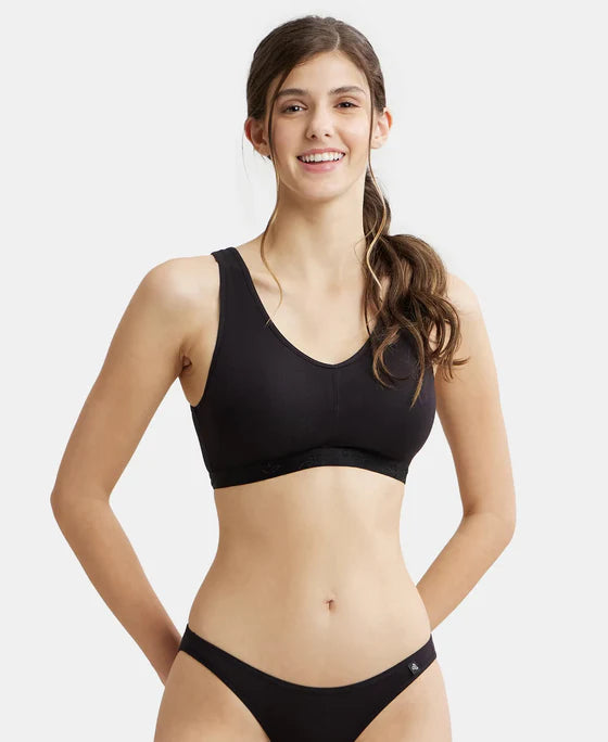 #ES04 Wirefree Padded Super Combed Cotton Elastane Stretch Full Coverage Lounge and Sleep Bra with Removable Pads