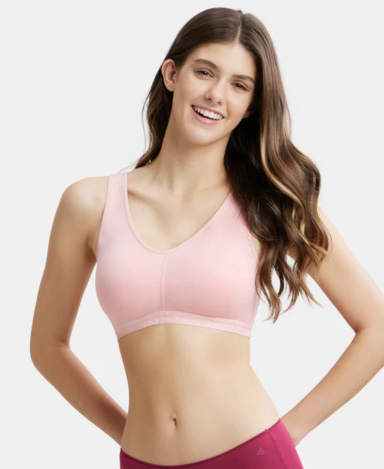 #ES04 Wirefree Padded Super Combed Cotton Elastane Stretch Full Coverage Lounge and Sleep Bra with Removable Pads