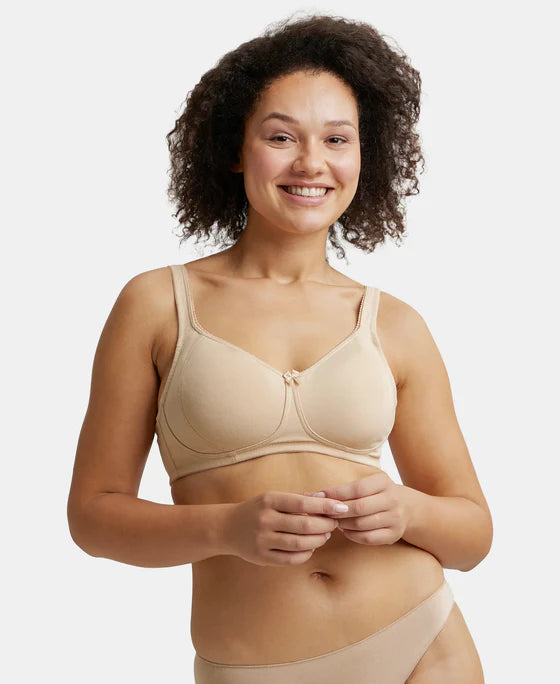 #ES24 Wirefree Non Padded Super Combed Cotton Elastane Stretch Full Coverage Plus Size Bra Plush Lining Cup -