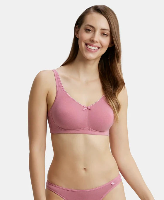 #FE41 Wirefree Non Padded Plus Size Super Combed Cotton Elastane Stretch Full Coverage Everyday Bra with Concealed Shaper Panel