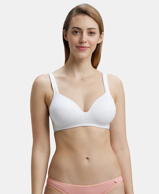 # FE57 Wirefree Padded Super Combed Cotton Elastane Stretch Full Coverage Lounge Bra with Broad Cushioned Fabric Strap