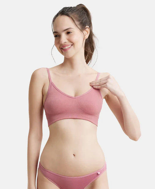 # FE74 Wirefree Seamfree Non Padded Micro Touch Nylon Elastane Stretch Full Coverage Bra with Optional Cross Back Styling