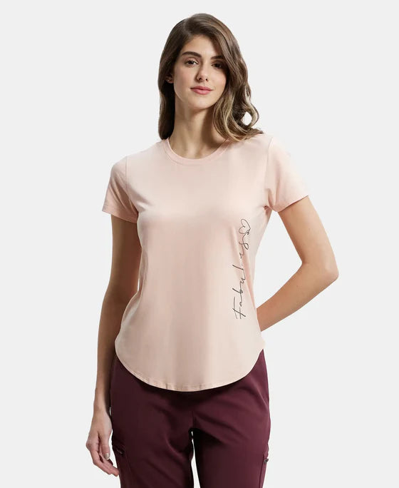 #IW31 Micro Modal Fiber Elastane Stretch Relaxed Fit Graphic Print Round Neck Half Sleeve T-Shirt With Curved Hem Styling