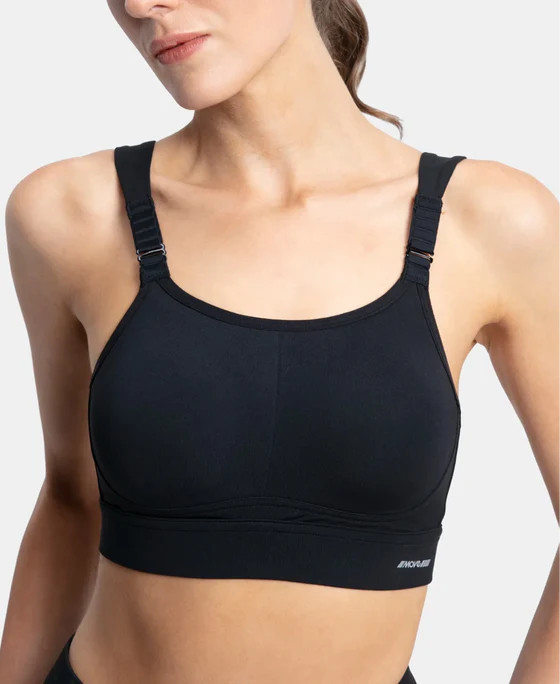 #MI16 Wirefree Padded Soft Touch Microfiber Elastane Stretch Full Coverage Racerback Sports Bra with StayDry Treatment