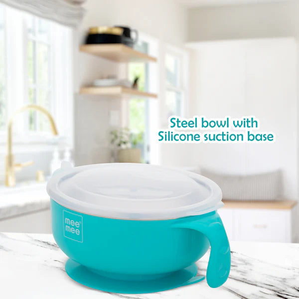 Stay Warm Baby Steel Bowl With Suction Base (Blue)