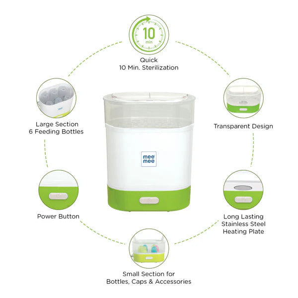 Advanced 3 in 1 Steam Sterilizer, Bottle and Food Warmer (Green) (6 Bottle, Steam Setrilizer & Food Warmer)