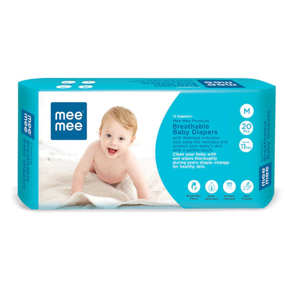 Premium Breathable Baby Diapers (Medium - 20 Pieces)