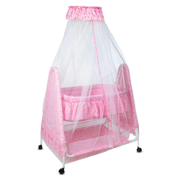 Spacious Swinging Baby Cradle with Mosquito Net (Pink)