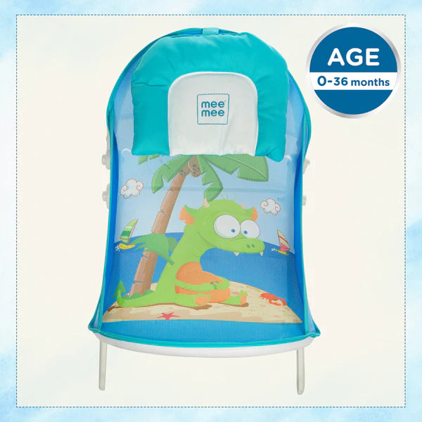 Mee Mee Baby Bath Seat for Newborns and Infants 0-12 Months | Foldable | 3 Position Adjustable chair | New Born Baby Bath Chair | Anti Skid Base | Washable Soft Mesh Seat (Blue)