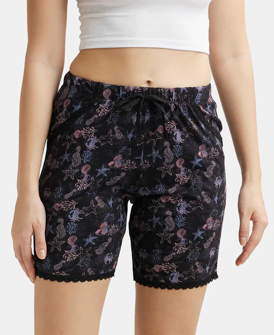 #RX10 Micro Modal Cotton Relaxed Fit Printed Shorts with Side Pockets -