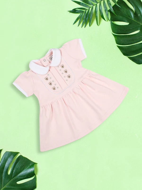 Pink Solid Print Regular Sleeve Cotton Fit & Flare Dress