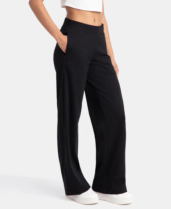 #U102 Super Combed Cotton Rich Relaxed Fit Wide Leg Pants with Zipper Pockets