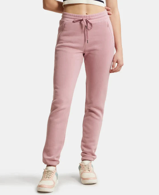 #U110 Super Combed Cotton Rich Fleece Fabric Relaxed Fit Trackpants With Zipper Pockets -