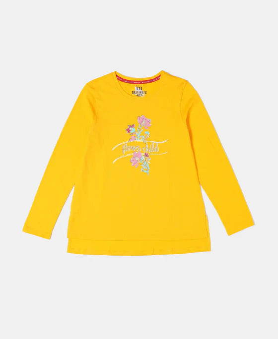 #UG11 Girl's Super Combed Cotton Graphic Printed Full Sleeve T-Shirt -