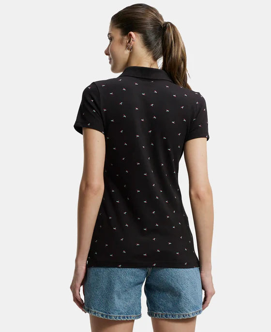 #UL34 Super Combed Cotton Elastane Stretch Pique Fabric Regular Fit Printed Half Sleeve Polo T-Shirt