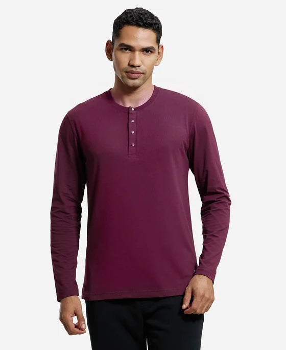 #US87 Super Combed Cotton Rich Solid Full Sleeve Henley T-Shir