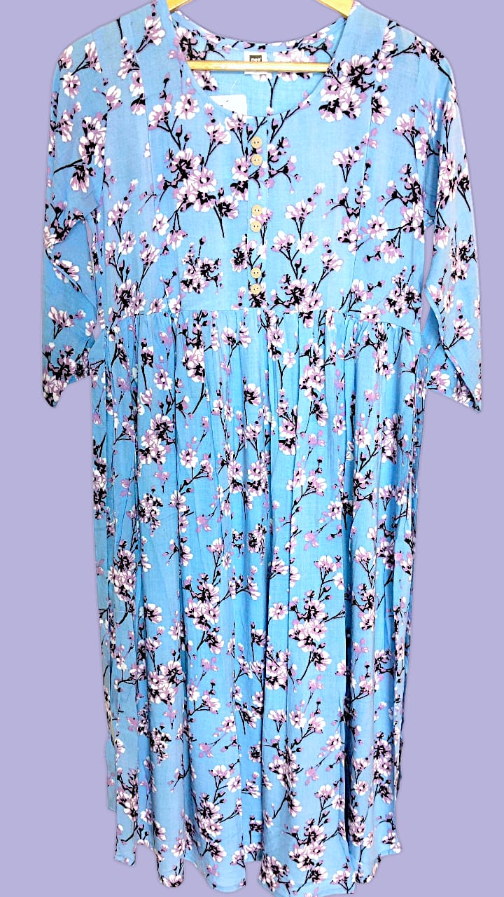 MEE MEE Printed Rayon Maternity Dress – Stylish, Comfortable & Nursing-Friendly