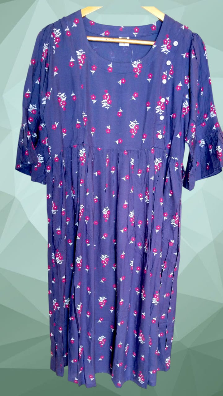 MEE MEE Printed Rayon Maternity Dress – Stylish, Comfortable & Nursing-Friendly