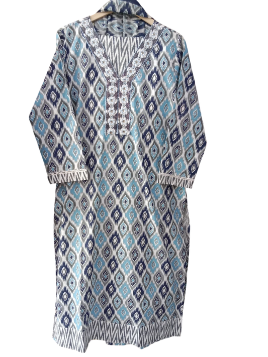 BLUE, White,  Printed Kurta with Palazzo #KS-S25-SK-1079