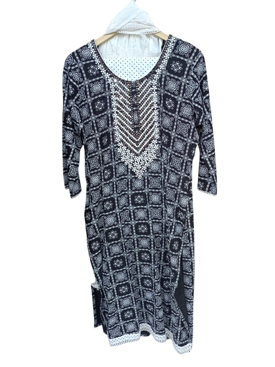 BLACK, white printed kurta with trouser #KS-S25-SK-0577