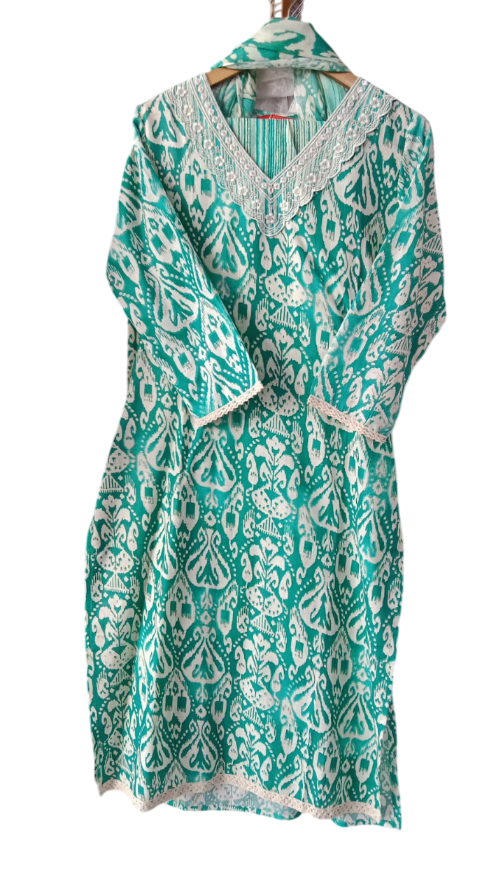 Green, print, Kurta with Trousers & Dupatta#KS-S25-SK-1080