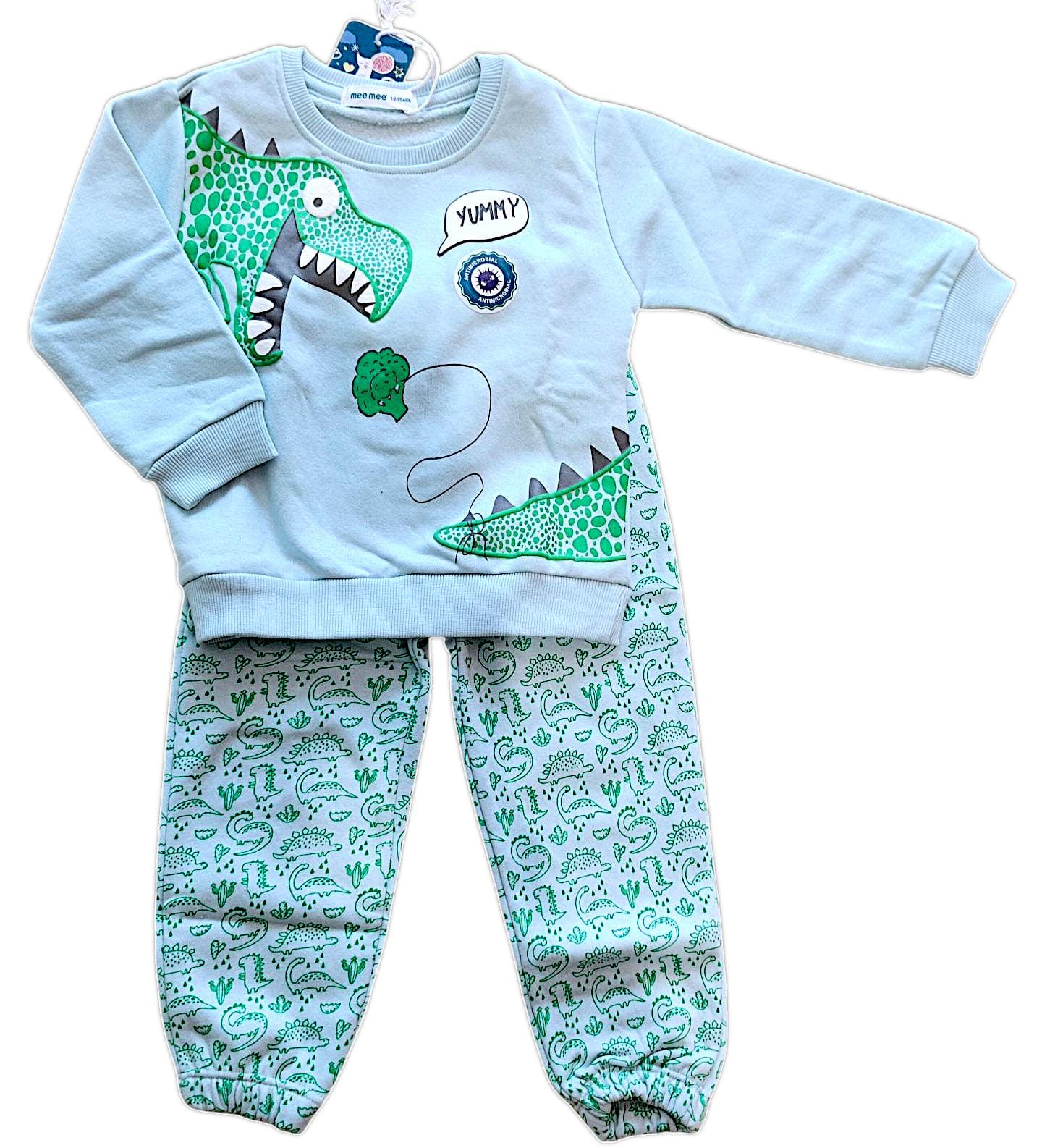 Mee Mee Rust Colorblock Dog Appliqué Jogger Set in Soft Fleece – Cozy & Playful