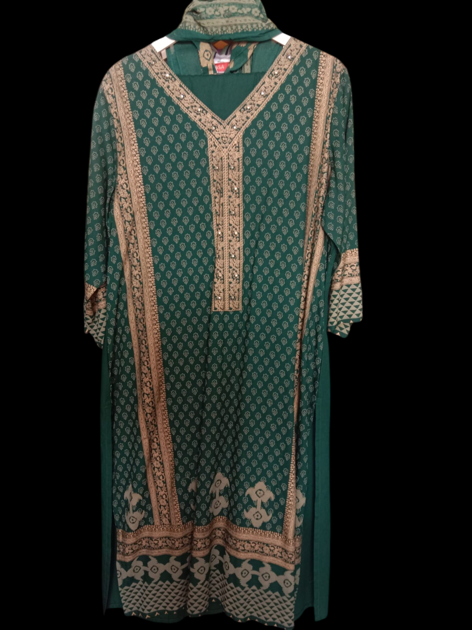 Bottle green Kurta with Trousers & print Dupatta #KS-A24-SK-0049