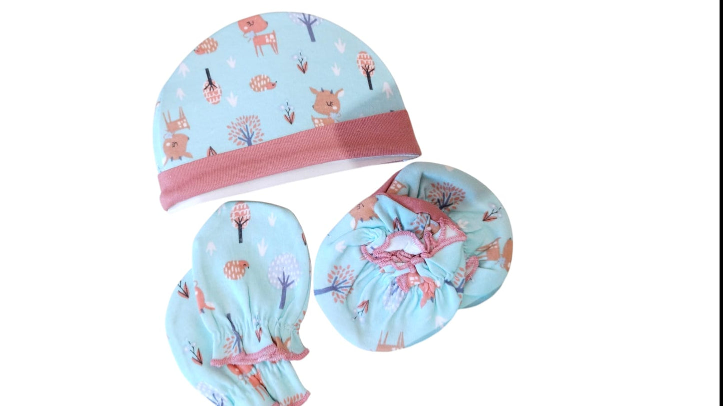 Designer Cap Mitten Bootie Set For New Born Baby | 0-3 Months | Pack of 1