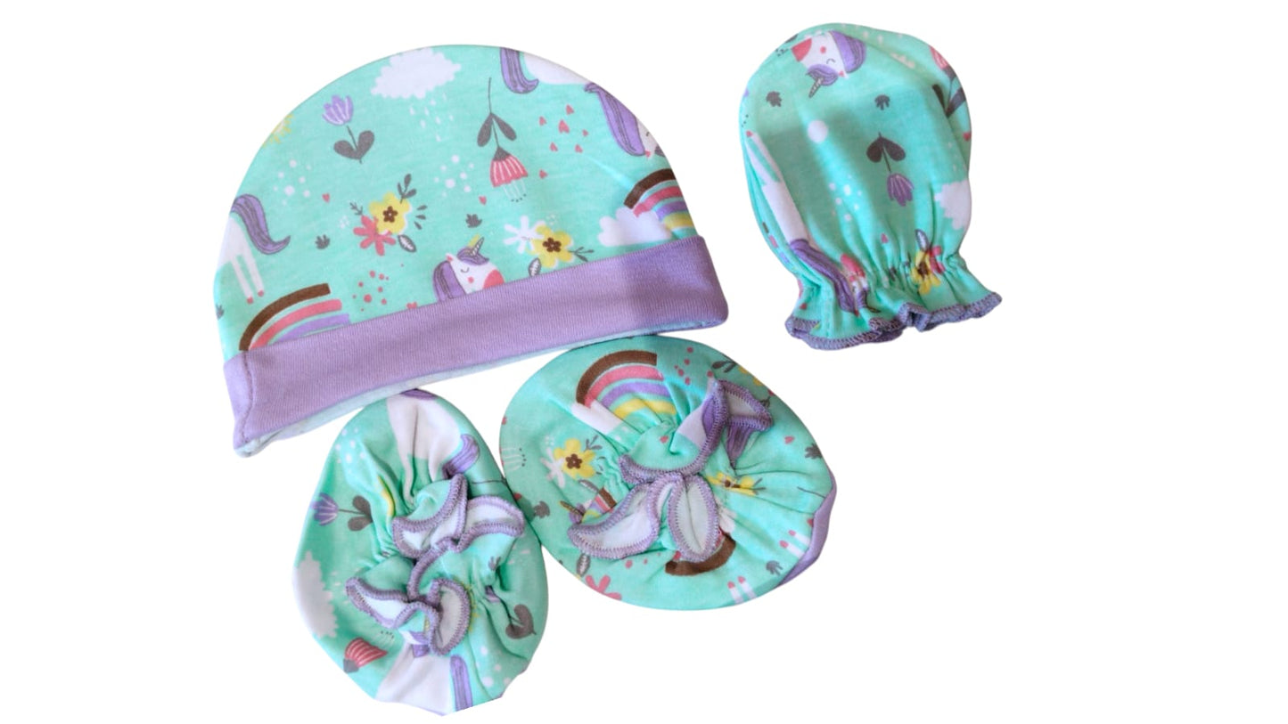 Designer Cap Mitten Bootie Set For New Born Baby | 0-3 Months | Pack of 1