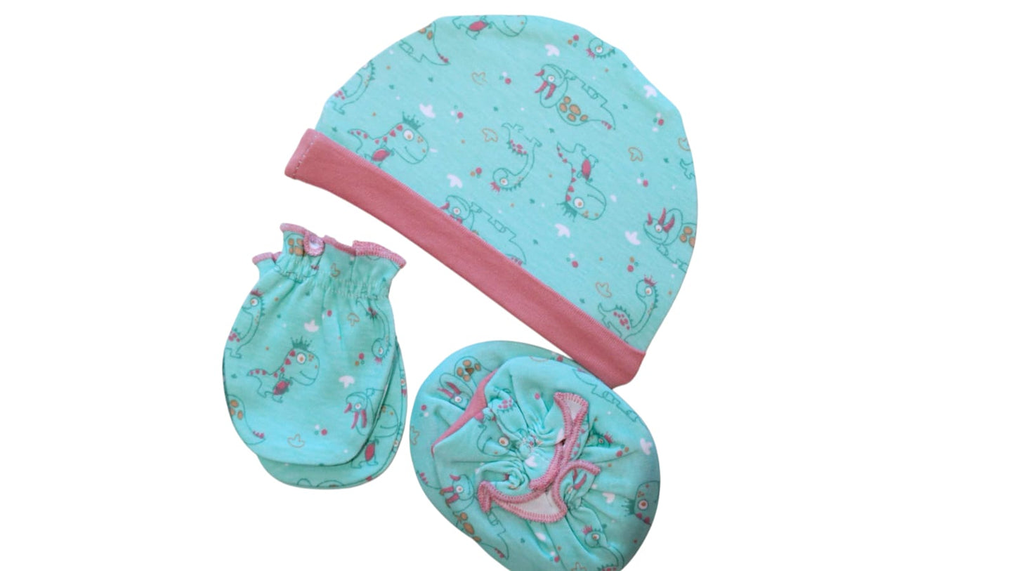 Designer Cap Mitten Bootie Set For New Born Baby | 0-3 Months | Pack of 1