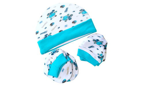 Designer Cap Mitten Bootie Set For New Born Baby | 0-3 Months | Pack of 1